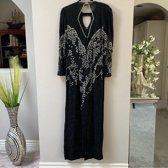 Vintage Unmarked Silk and Beaded Long Formal Evening Gown Black S/M - Picture 2 of 15